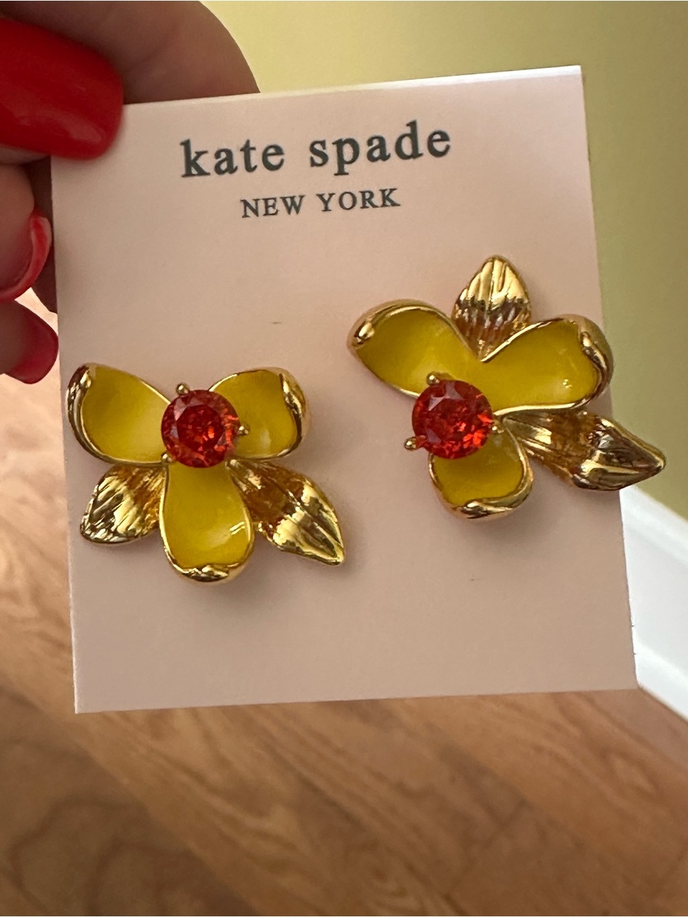Kate‎ Spade Yellow Flower and Red Crystal Stud Earrings
